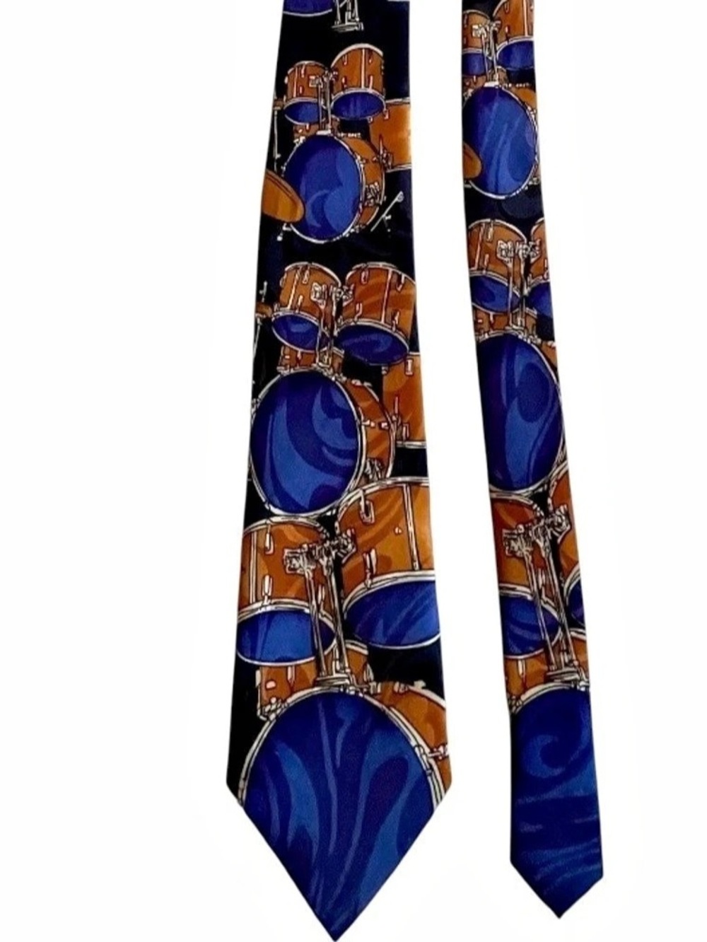 Men’s Whimsical Drum Print Tie in Blue & Orange